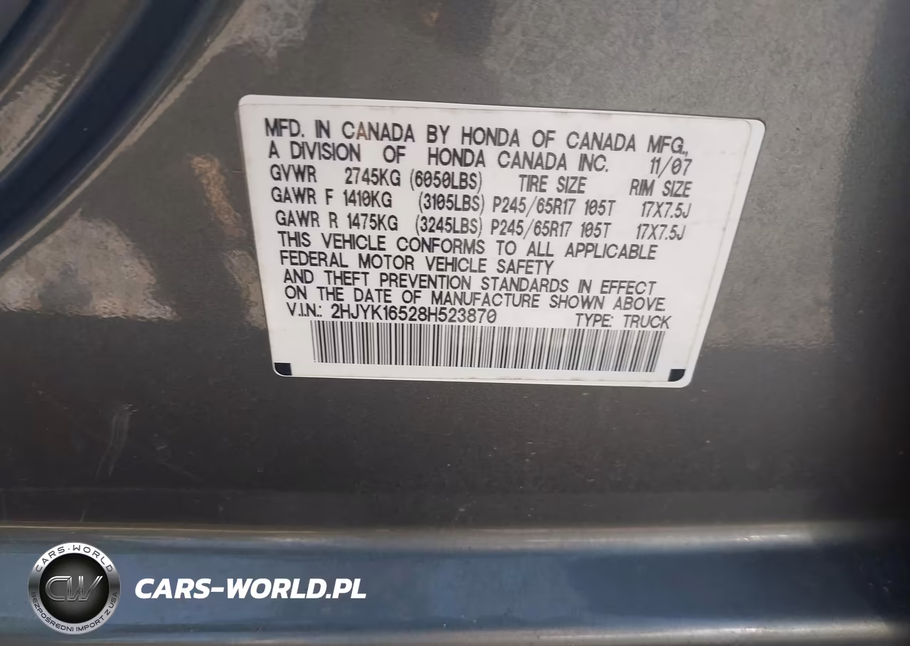2008 Honda Ridgeline Rtl VIN:2HJYK16528H523870 - 9