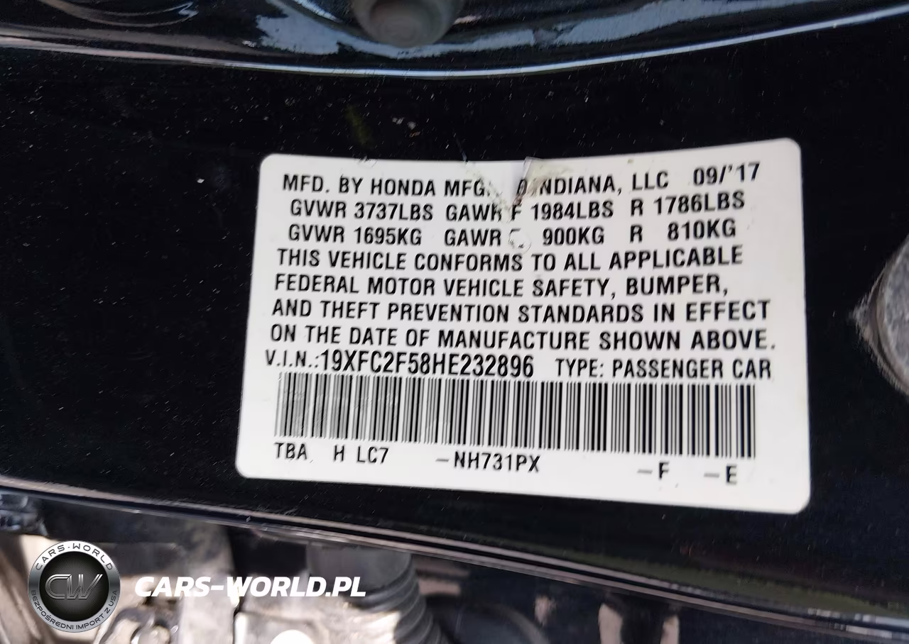 2017 Honda Civic Lx VIN:19XFC2F58HE232896 - 9