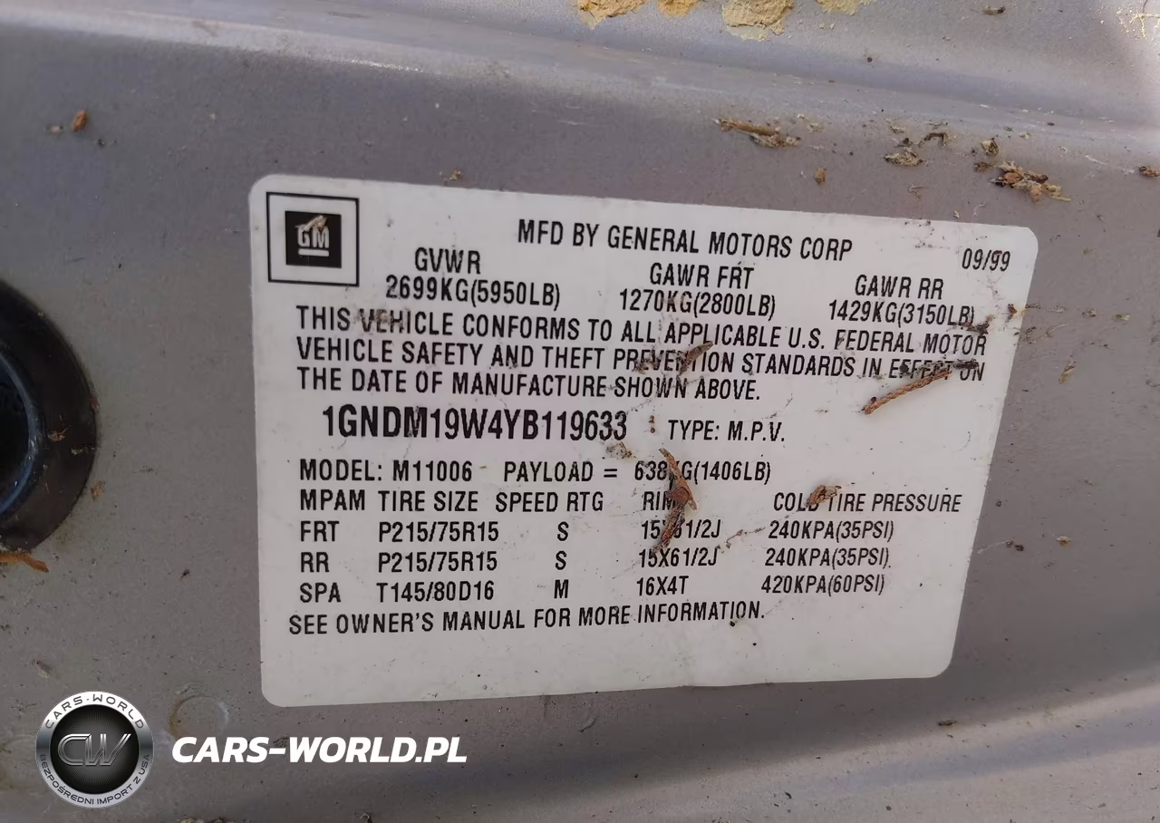 2000 Chevrolet Astro VIN:1GNDM19W4YB119633 - 9