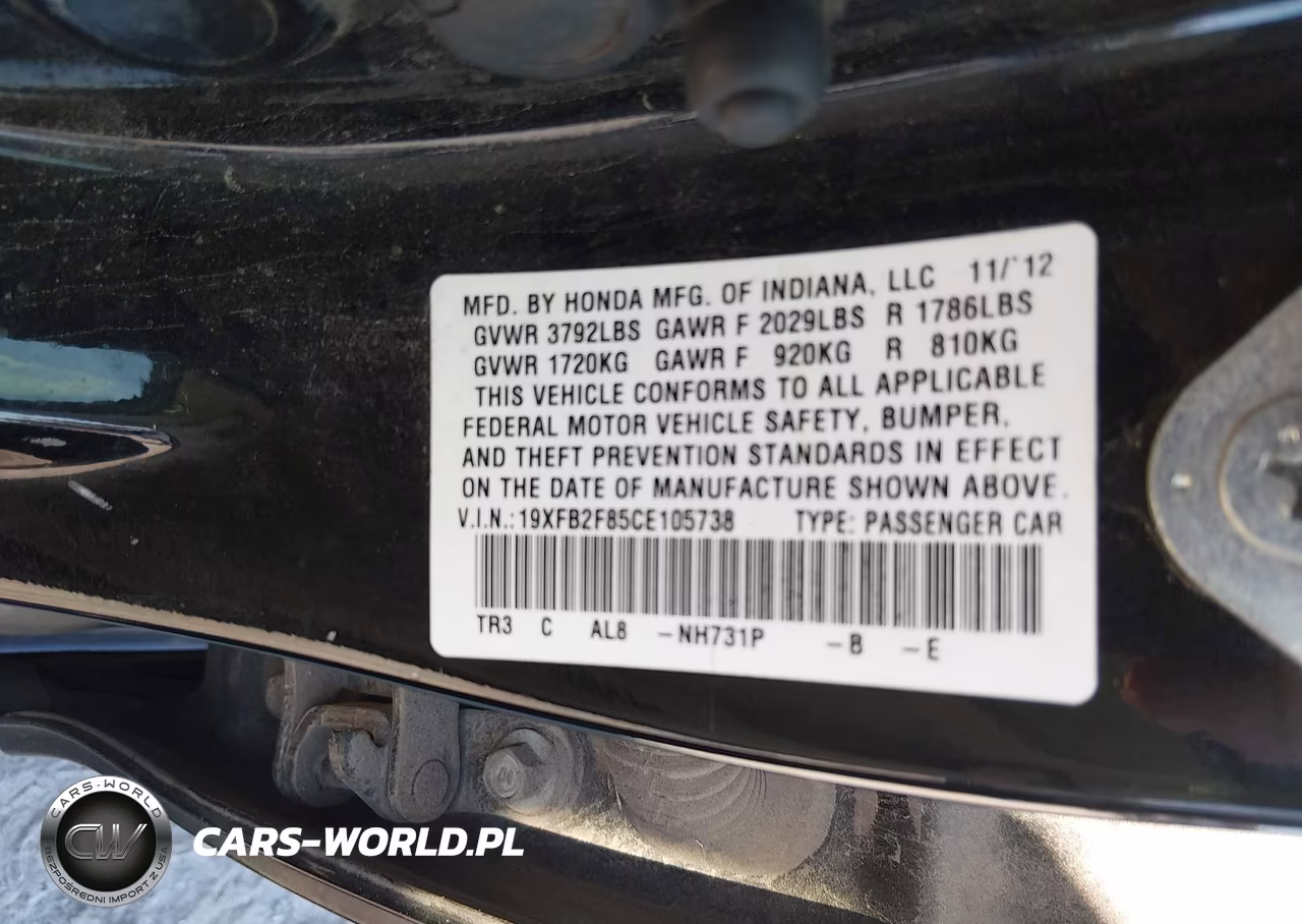 2012 Honda Civic Ex VIN:19XFB2F85CE105738 - 9
