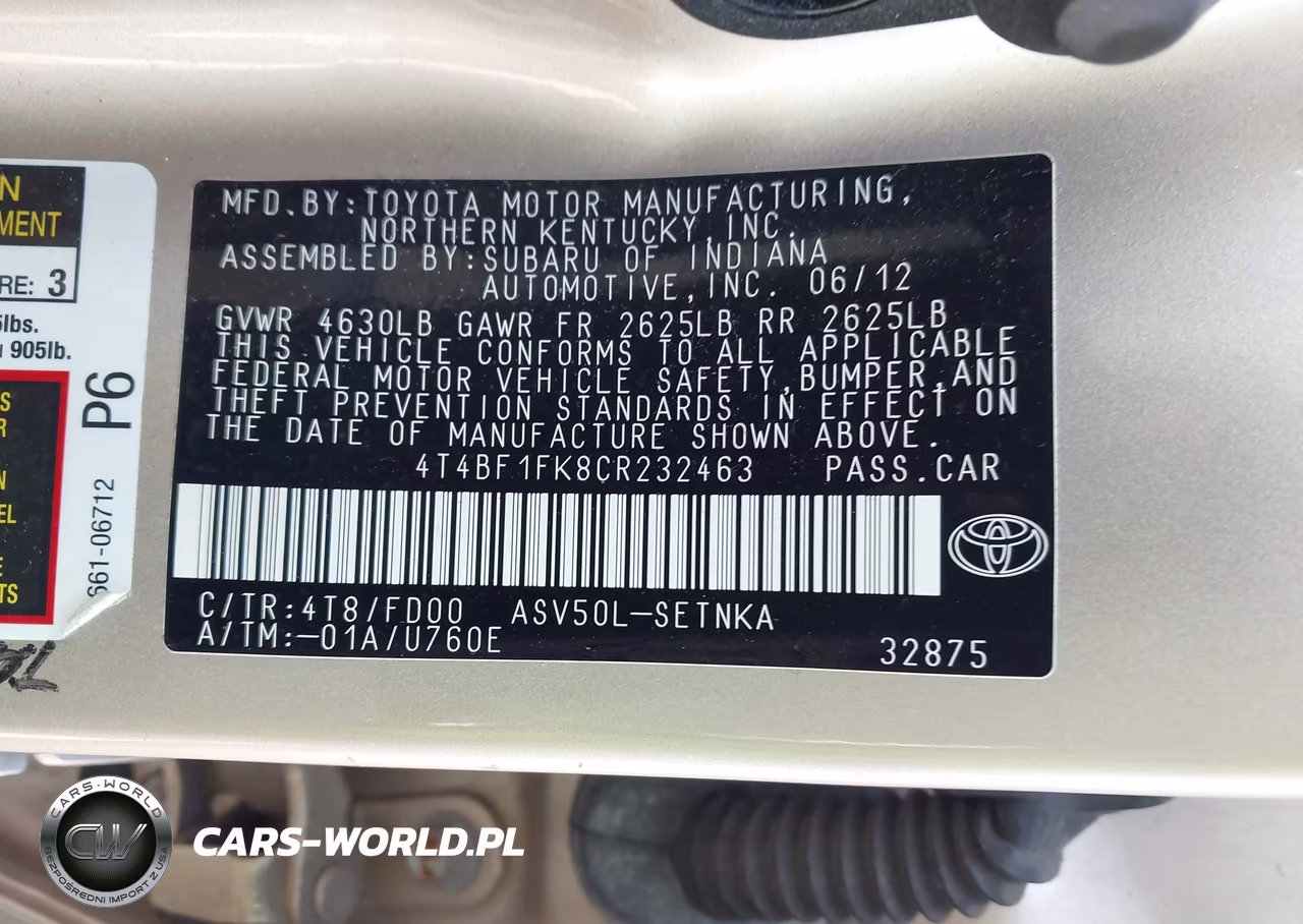 2012 Toyota Camry Le VIN:4T4BF1FK8CR232463 - 9