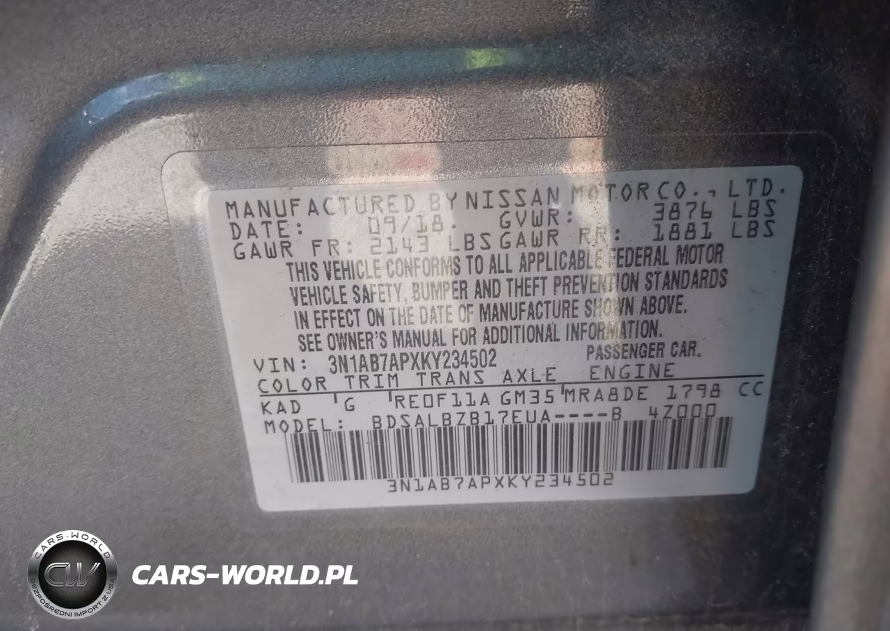 2019 Nissan Sentra S VIN:3N1AB7APXKY234502 - 9