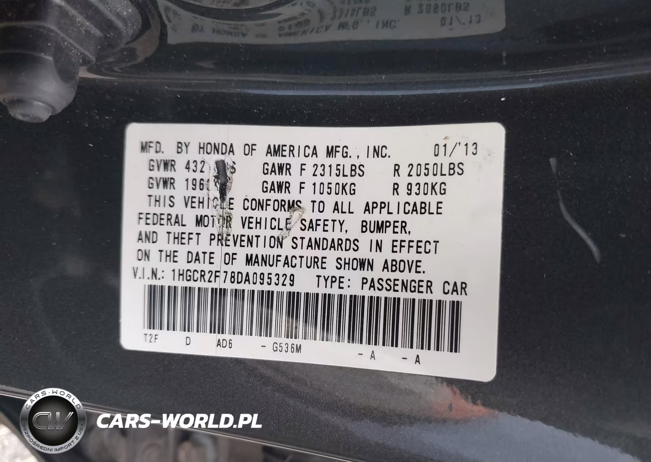 2013 Honda Accord Ex VIN:1HGCR2F78DA095329 - 9