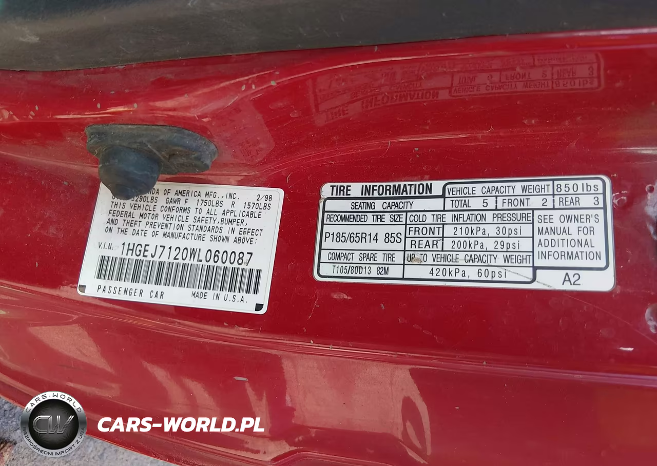 1998 Honda Civic Hx VIN:1HGEJ7120WL060087 - 9