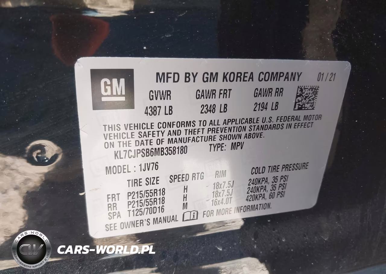 2021 Chevrolet Trax Awd Lt VIN:KL7CJPSB6MB358180 - 9