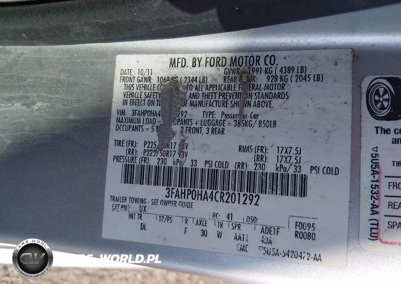 2012 Ford Fusion Se VIN:3FAHP0HA4CR201292 - 9