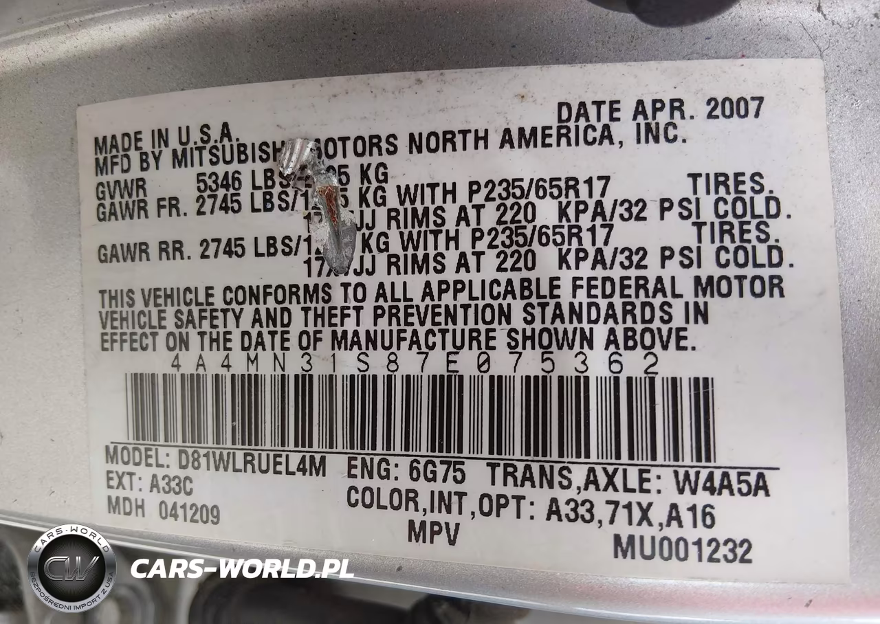 2007 Mitsubishi Endeavor Se VIN:4A4MN31S87E075362 - 6