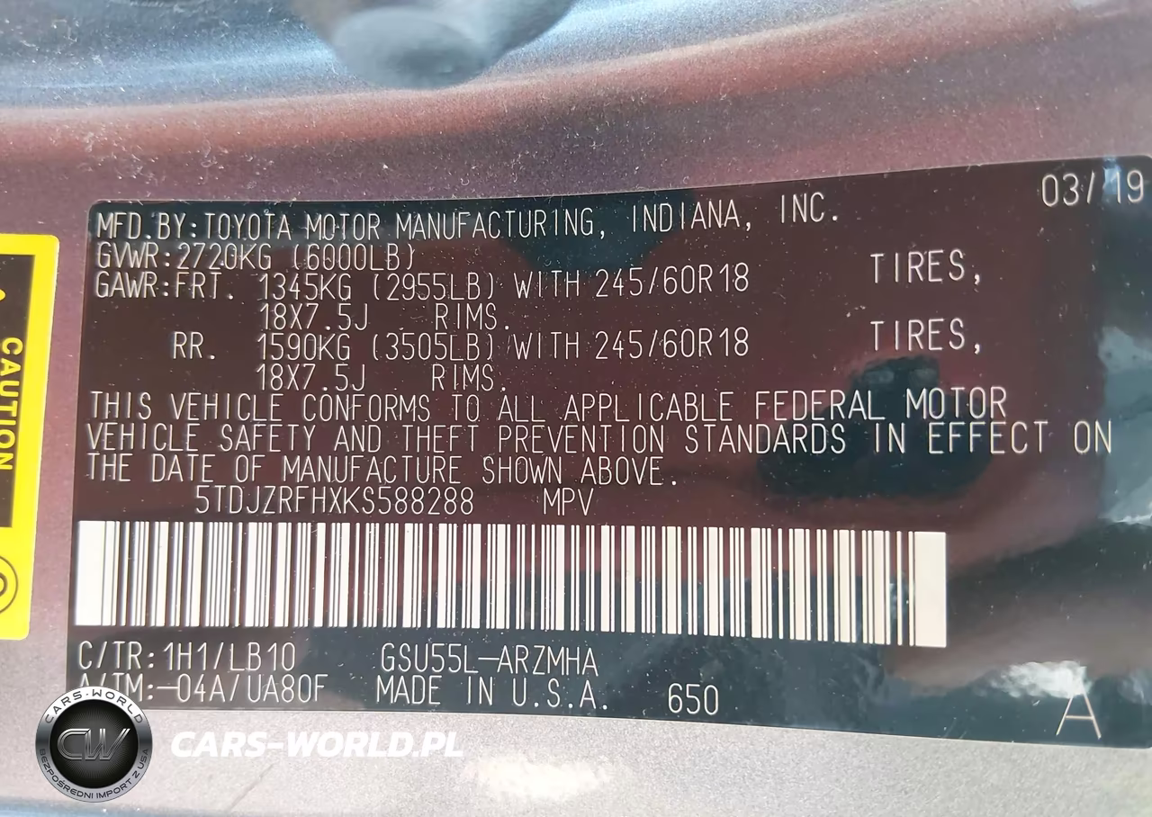 2019 Toyota Highlander Xle VIN:5TDJZRFHXKS588288 - 9