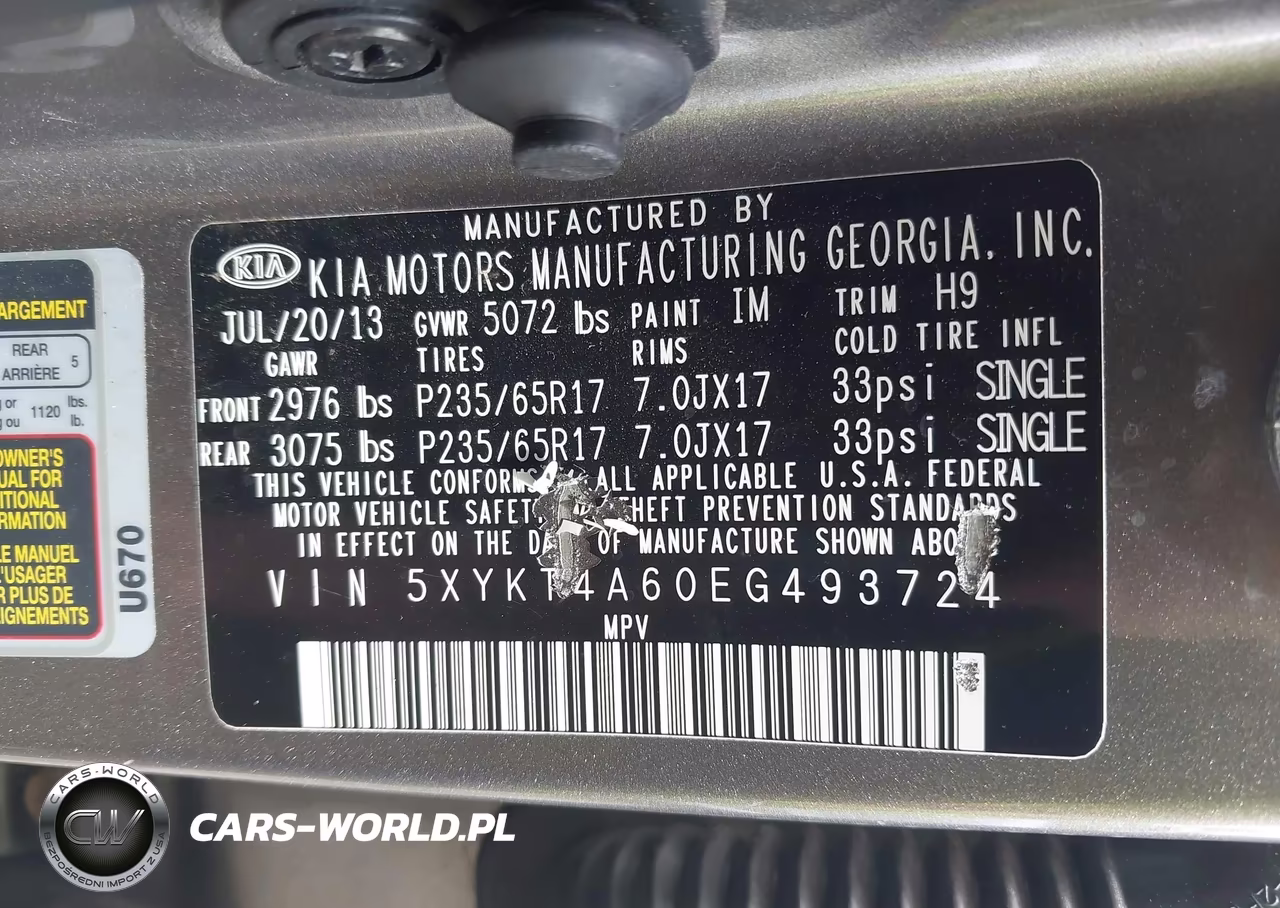 2014 Kia Sorento Lx VIN:5XYKT4A60EG493724 - 9