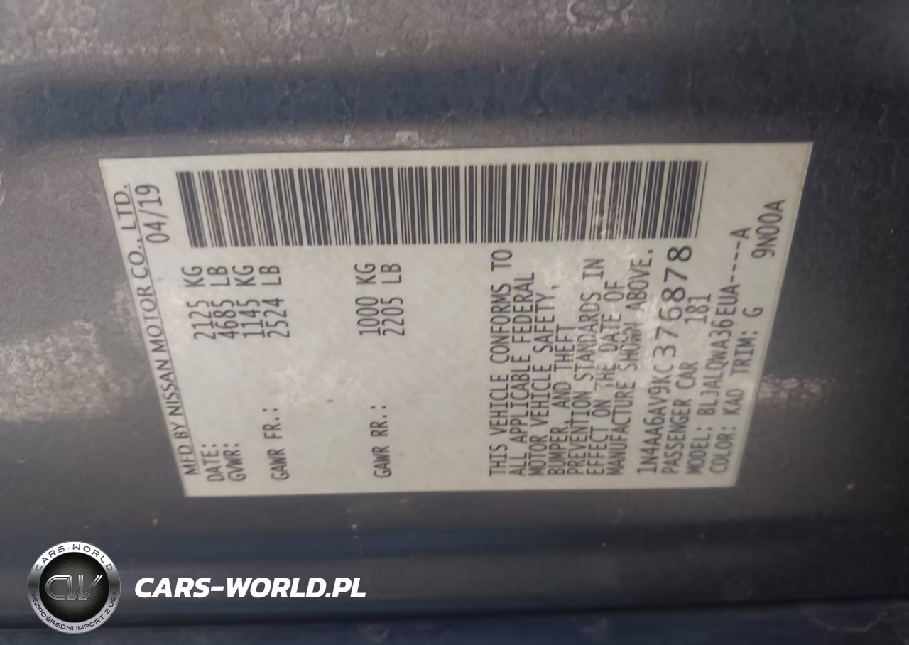 2019 Nissan Maxima 3.5 S VIN:1N4AA6AV9KC376878 - 9