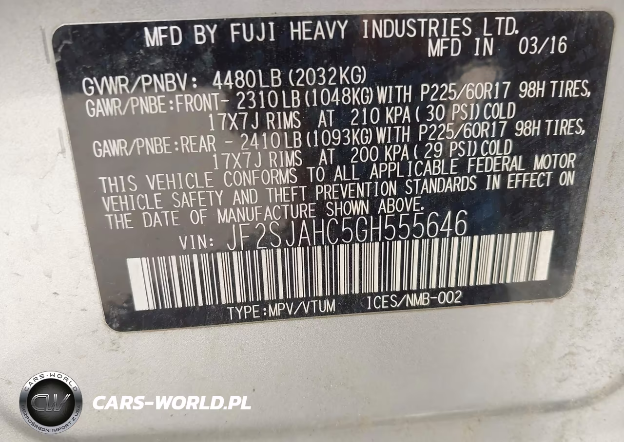 2016 Subaru Forester 2.5I Limited VIN:JF2SJAHC5GH555646 - 9