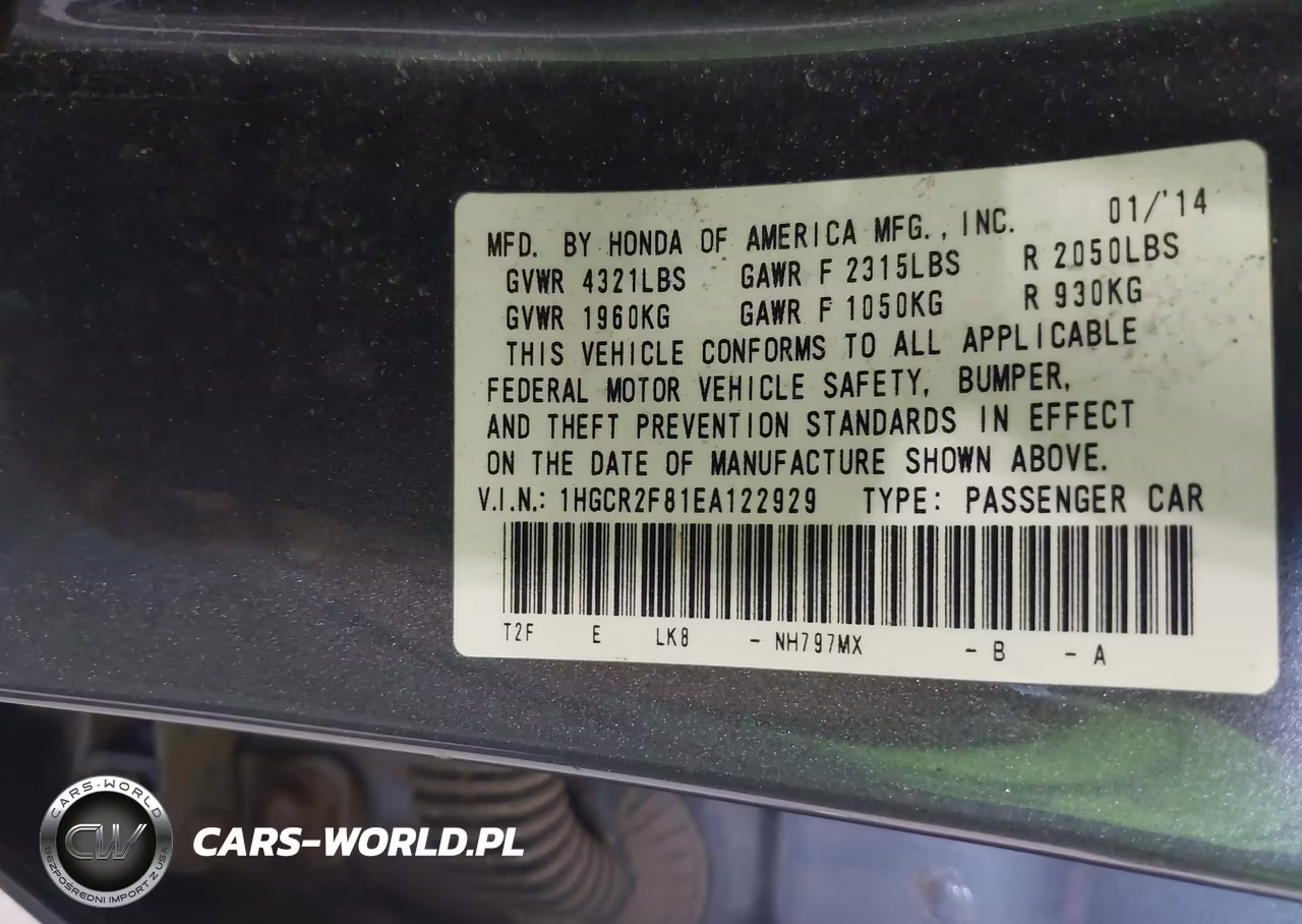 2014 Honda Accord Ex-L VIN:1HGCR2F81EA122929 - 9