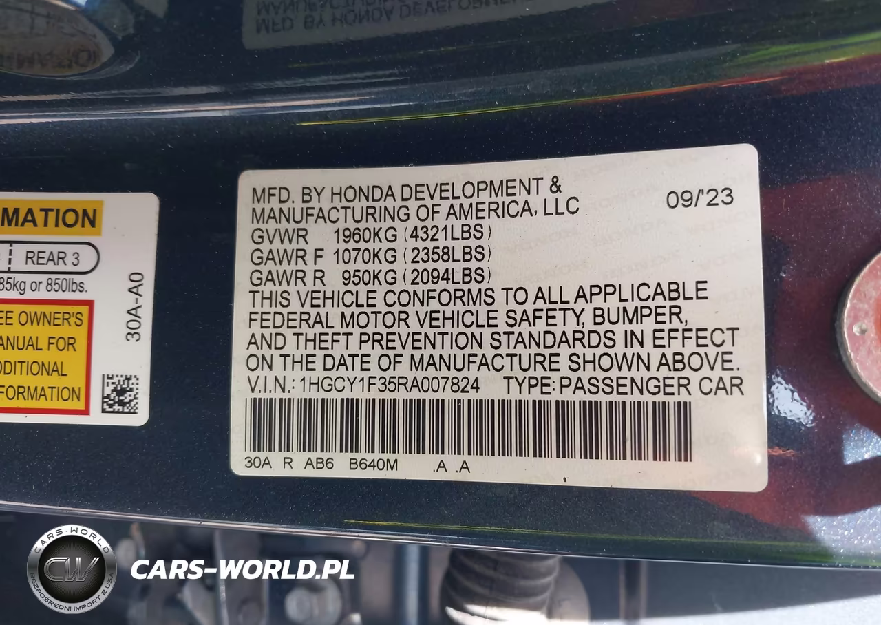 2024 Honda Accord Ex VIN:1HGCY1F35RA007824 - 9