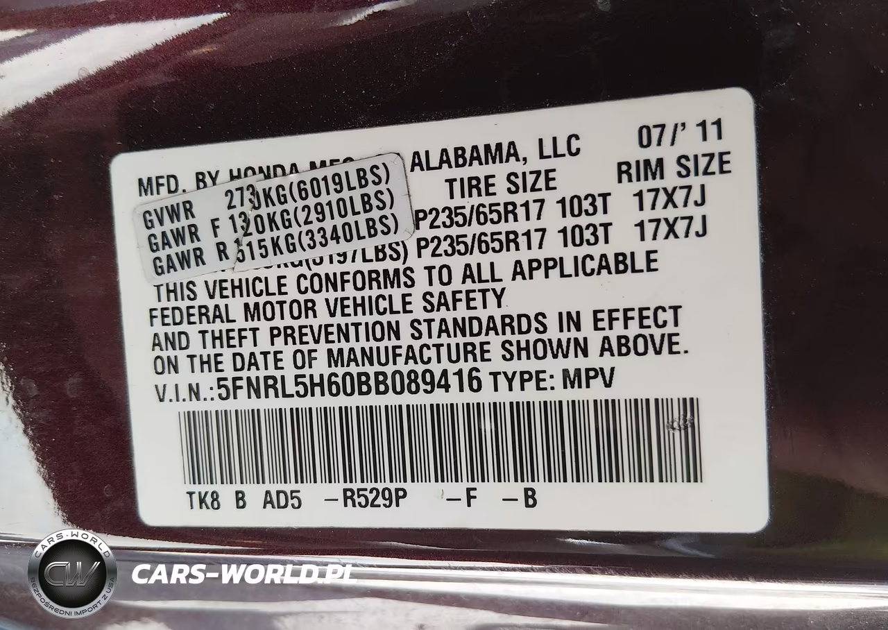 2011 Honda Odyssey Ex-L VIN:5FNRL5H60BB089416 - 9