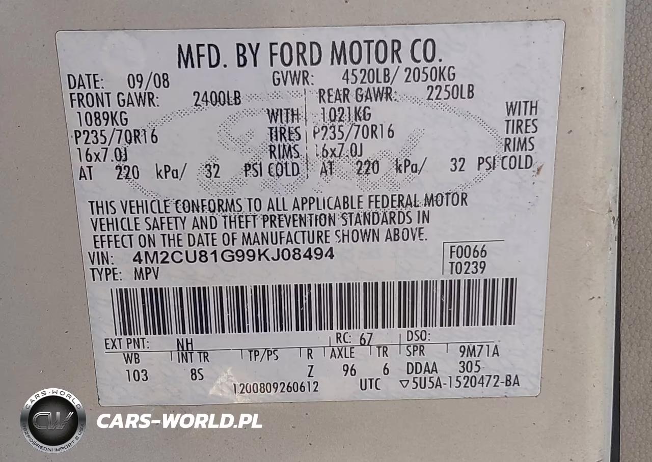 2009 Mercury Mariner V6 VIN:4M2CU81G99KJ08494 - 9