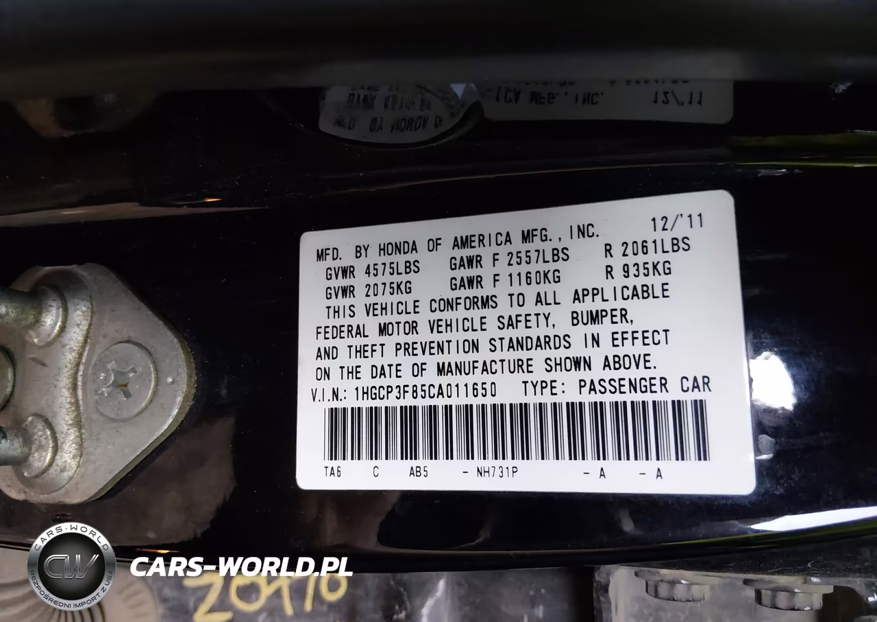 2012 Honda Accord 3.5 Ex-L VIN:1HGCP3F85CA011650 - 9