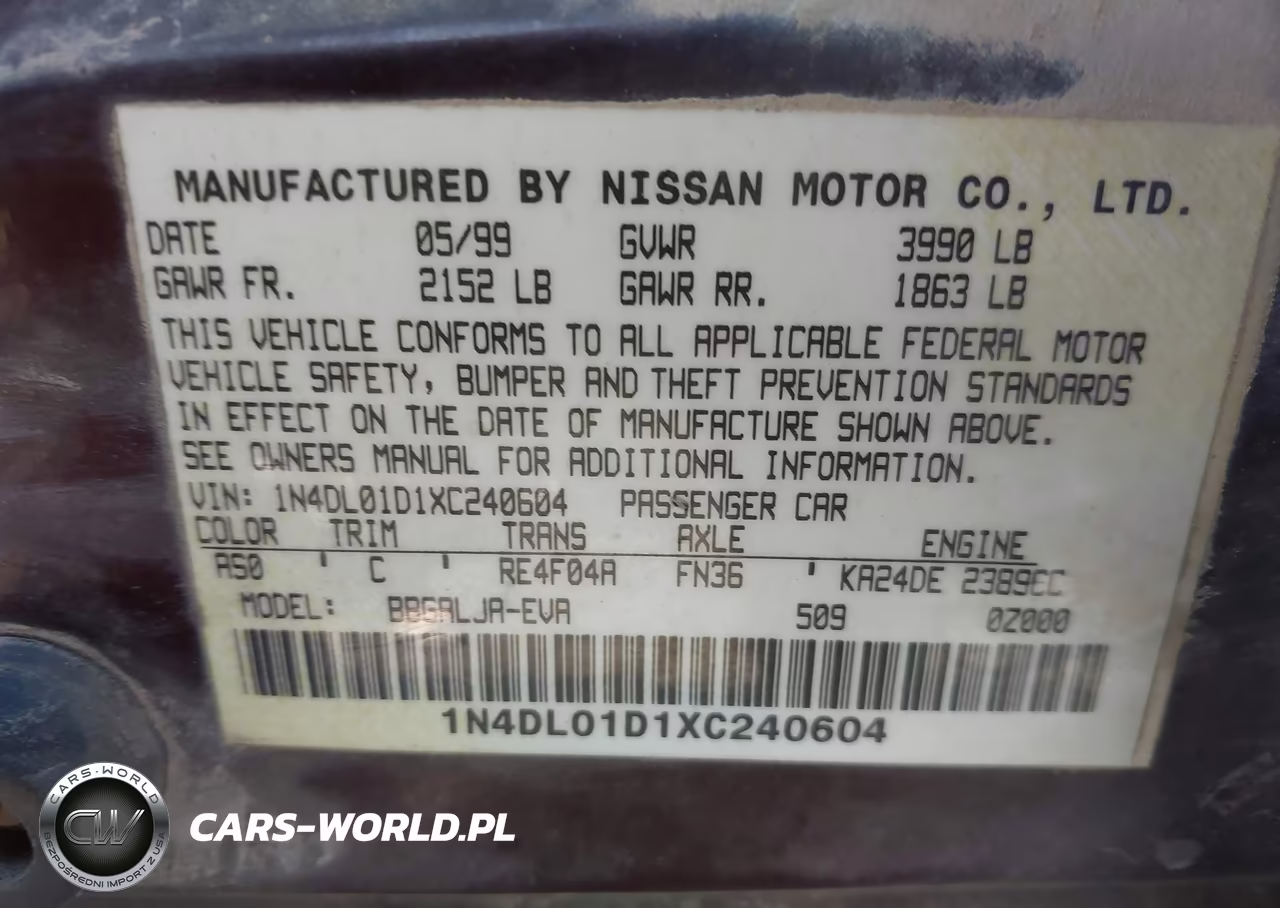 1999 Nissan Altima Gle-Gxe-Se-Se-L-Xe VIN:1N4DL01D1XC240604 - 9