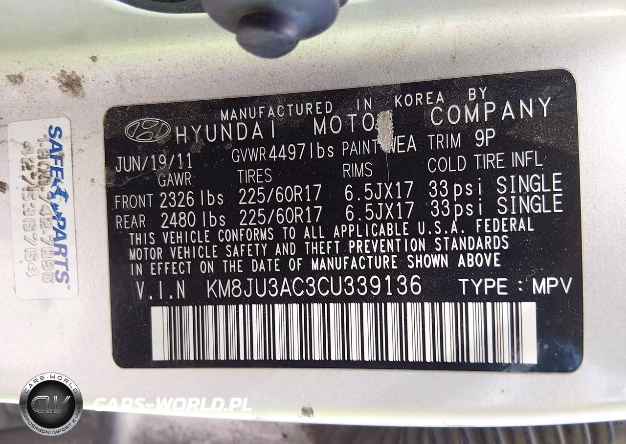 2012 Hyundai Tucson Gls VIN:KM8JU3AC3CU339136 - 9
