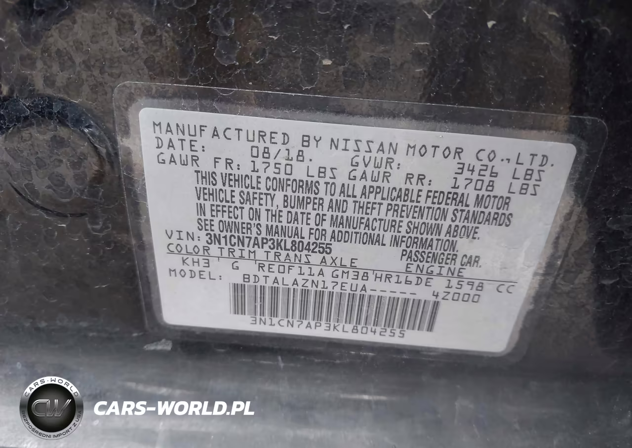 2019 Nissan Versa 1.6 S+ VIN:3N1CN7AP3KL804255 - 9