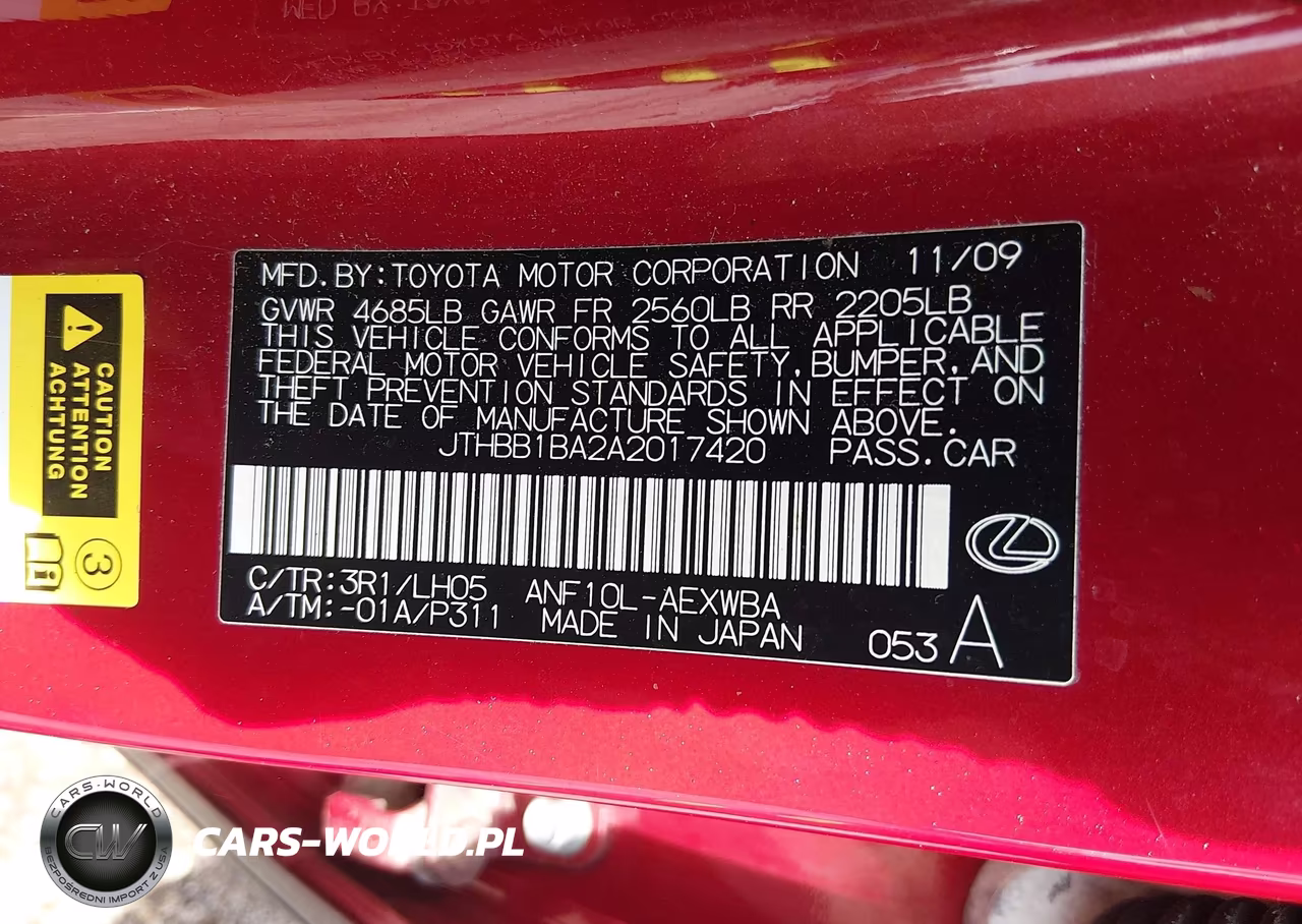 2010 Lexus Hs 250H Premium VIN:JTHBB1BA2A2017420 - 9