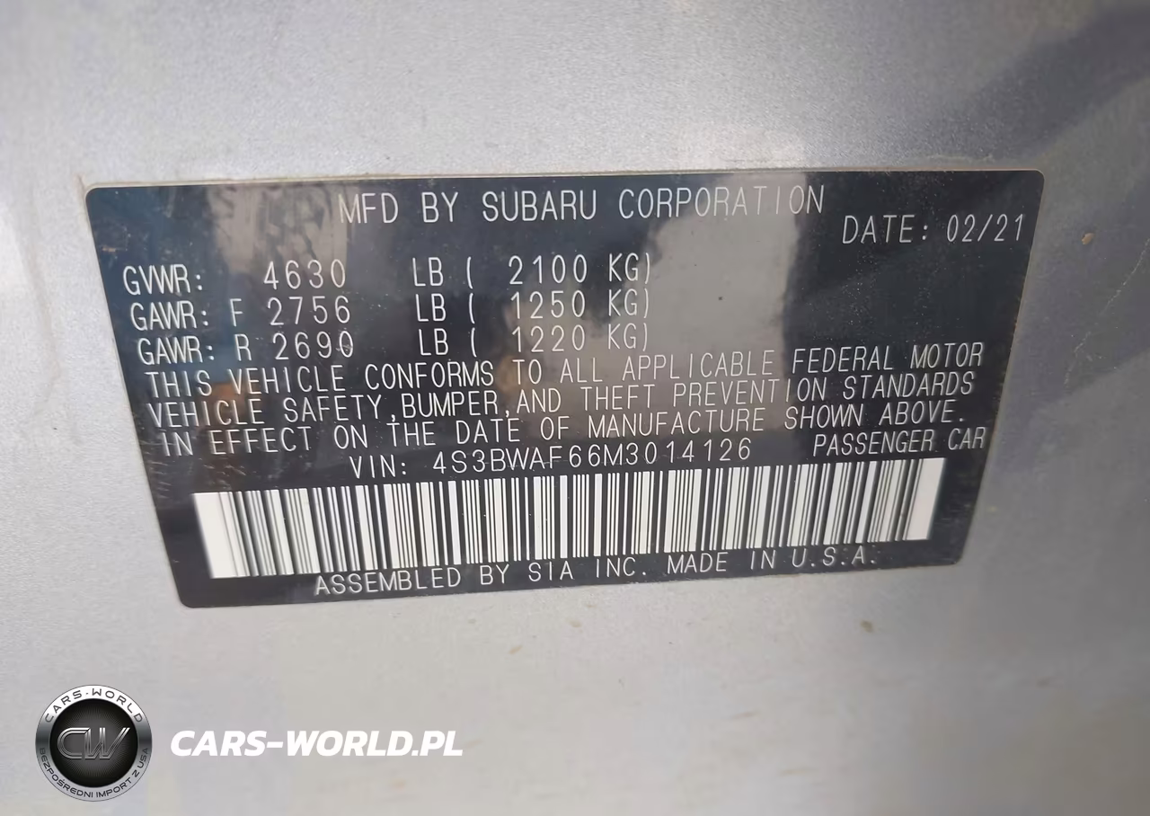 2021 Subaru Legacy Premium VIN:4S3BWAF66M3014126 - 9