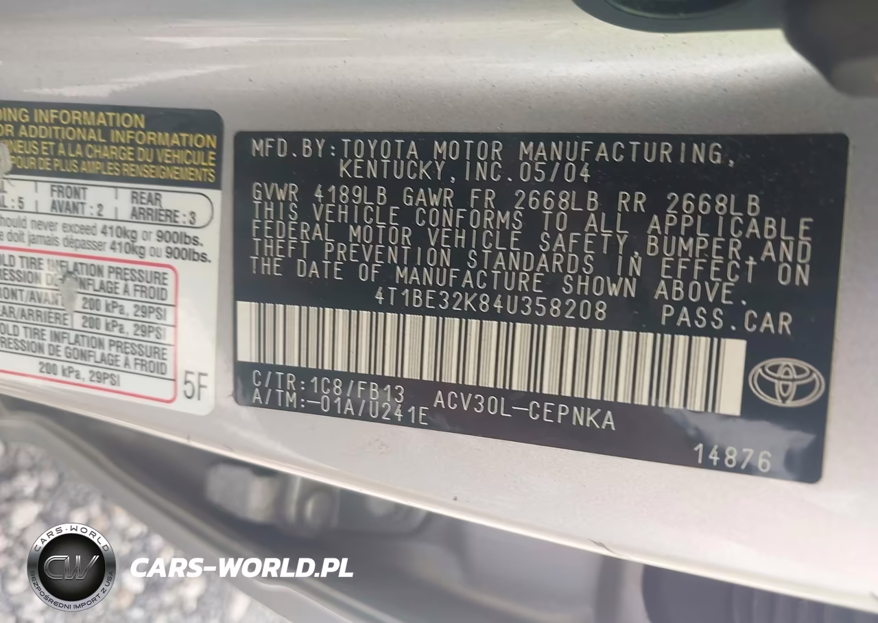 2004 Toyota Camry Le VIN:4T1BE32K84U358208 - 9