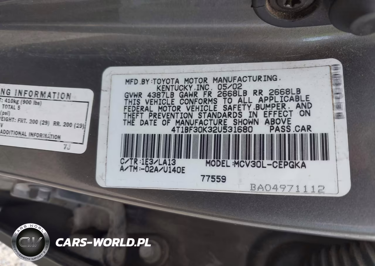 2002 Toyota Camry Xle VIN:4T1BF30K32U531680 - 9