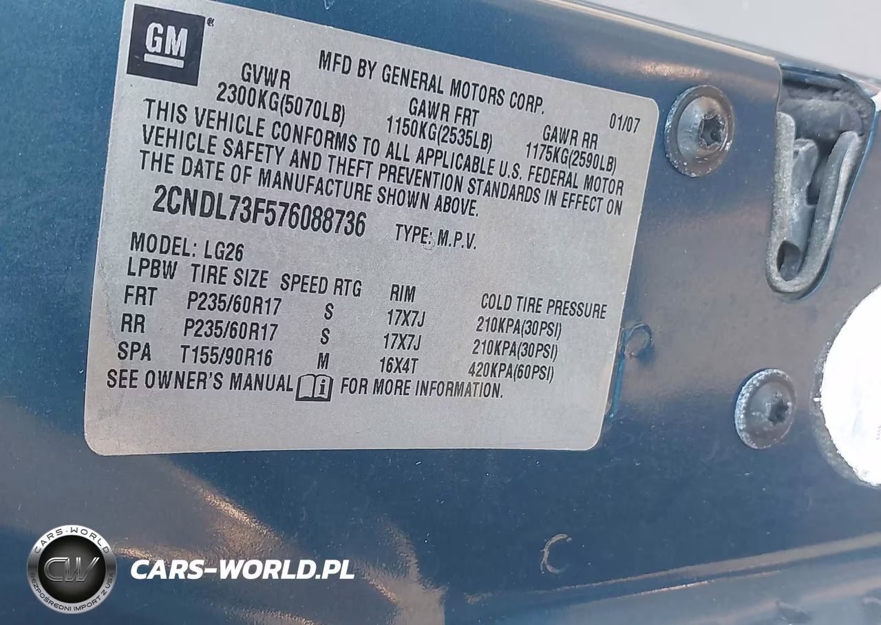 2007 Chevrolet Equinox Lt VIN:2CNDL73F576088736 - 9