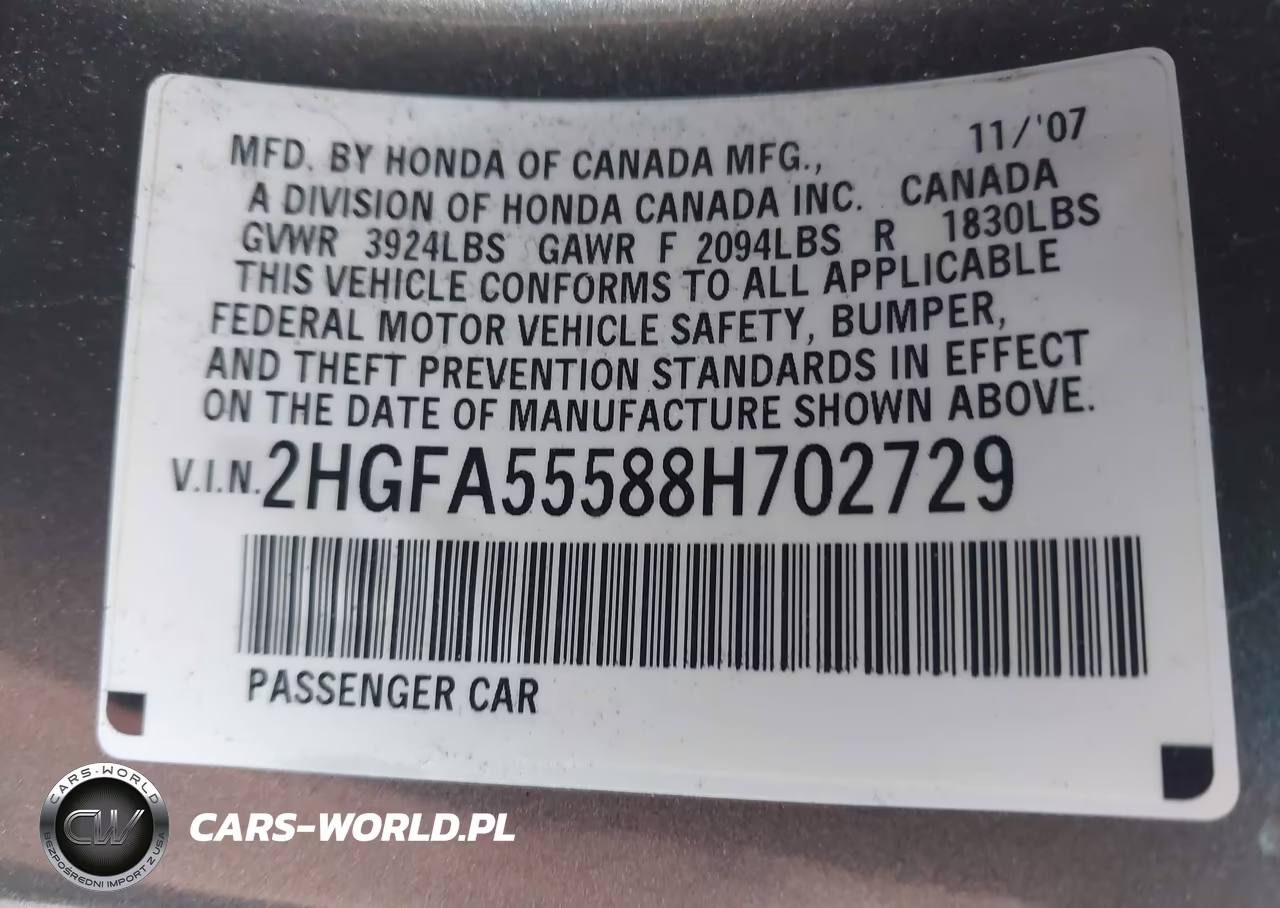 2008 Honda Civic Si-Si Mugen VIN:2HGFA55588H702729 - 9