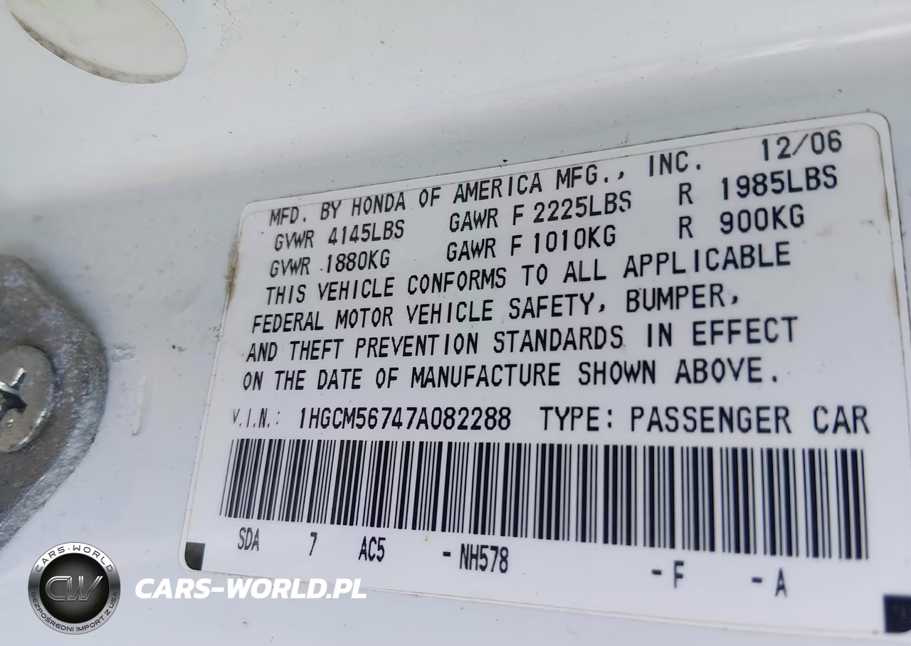 2007 Honda Accord 2.4 Ex VIN:1HGCM56747A082288 - 9