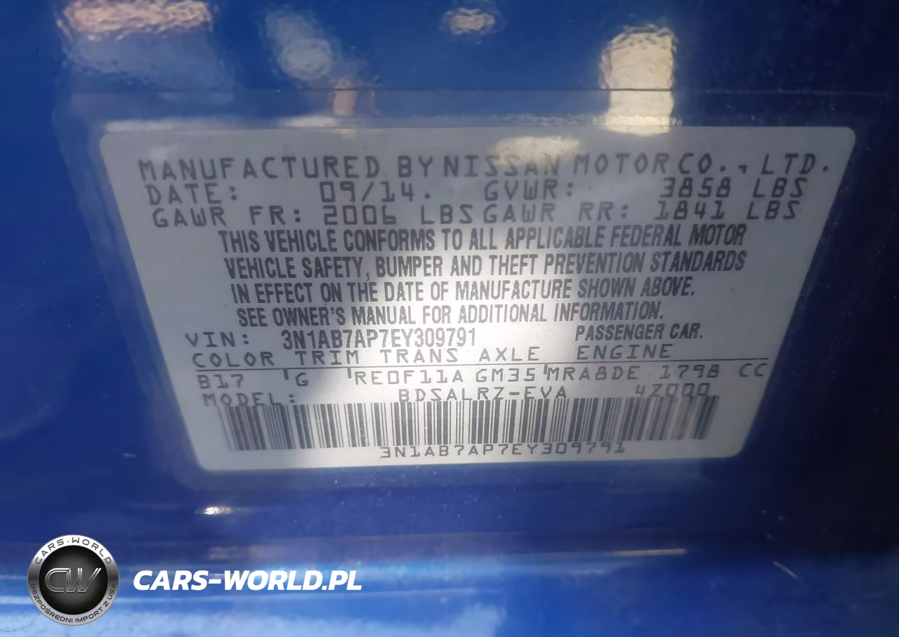 2014 Nissan Sentra Sr VIN:3N1AB7AP7EY309791 - 9