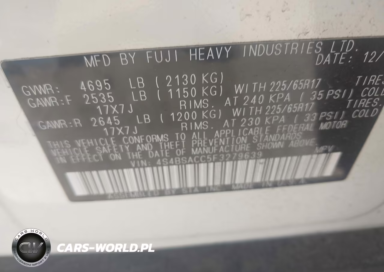 2015 Subaru Outback 2.5I Premium VIN:4S4BSACC5F3279639 - 9