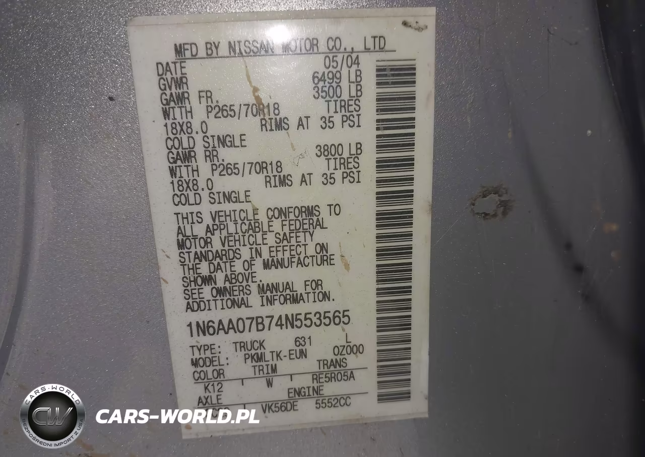 2004 Nissan Titan Se VIN:1N6AA07B74N553565 - 9