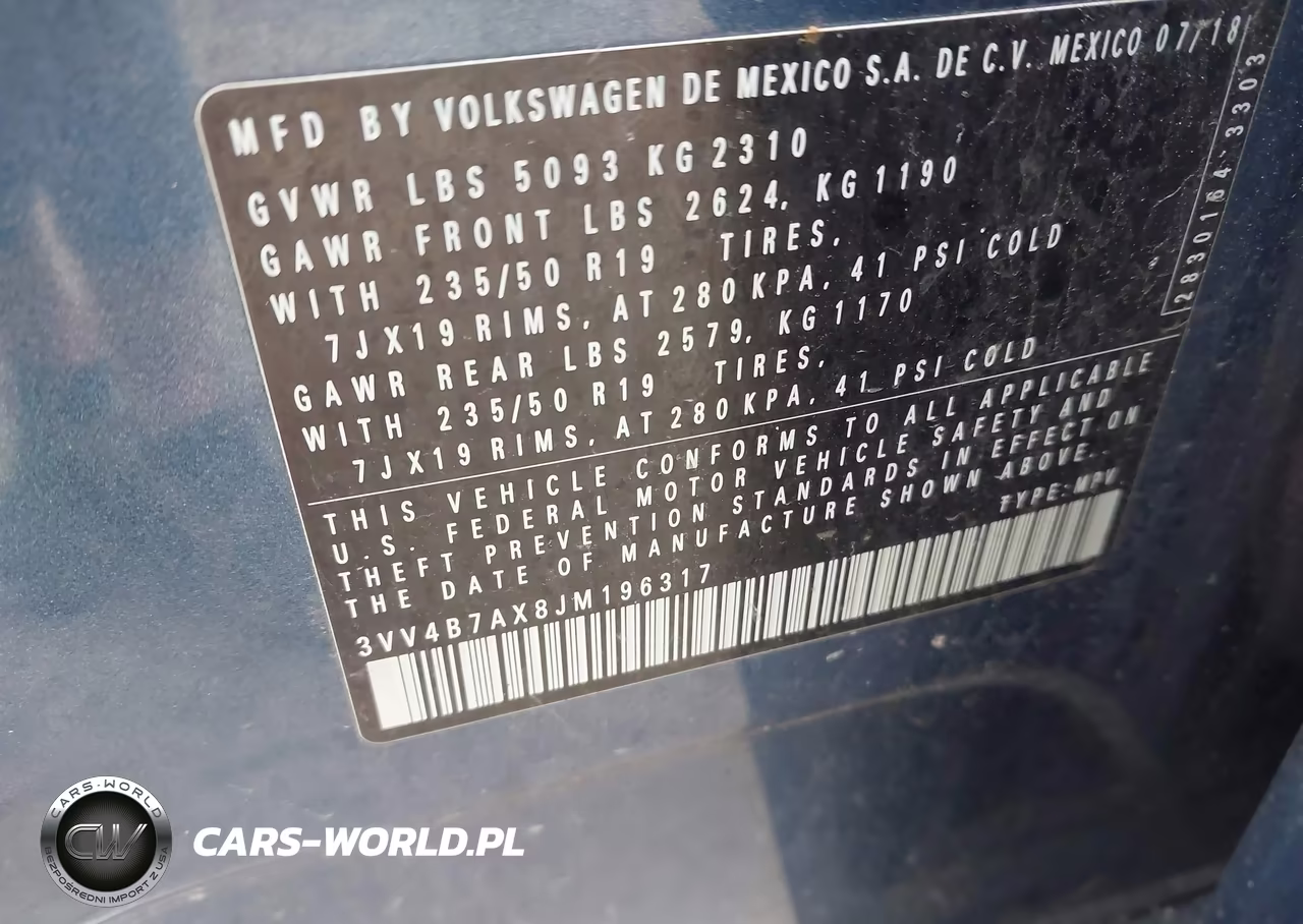 2018 Volkswagen Tiguan 2.0T Sel Premium VIN:3VV4B7AX8JM196317 - 9