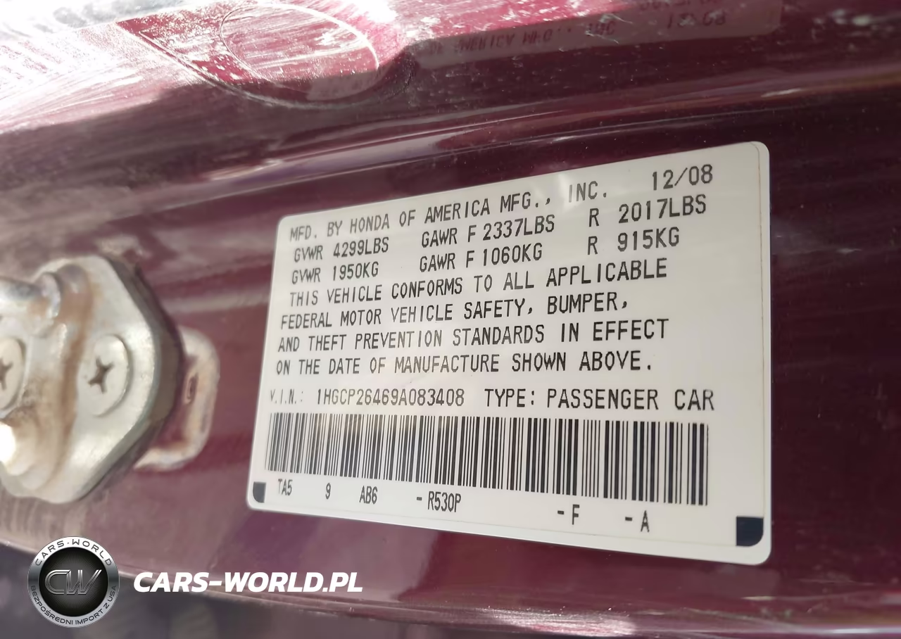 2009 Honda Accord 2.4 Lx-P VIN:1HGCP26469A083408 - 9