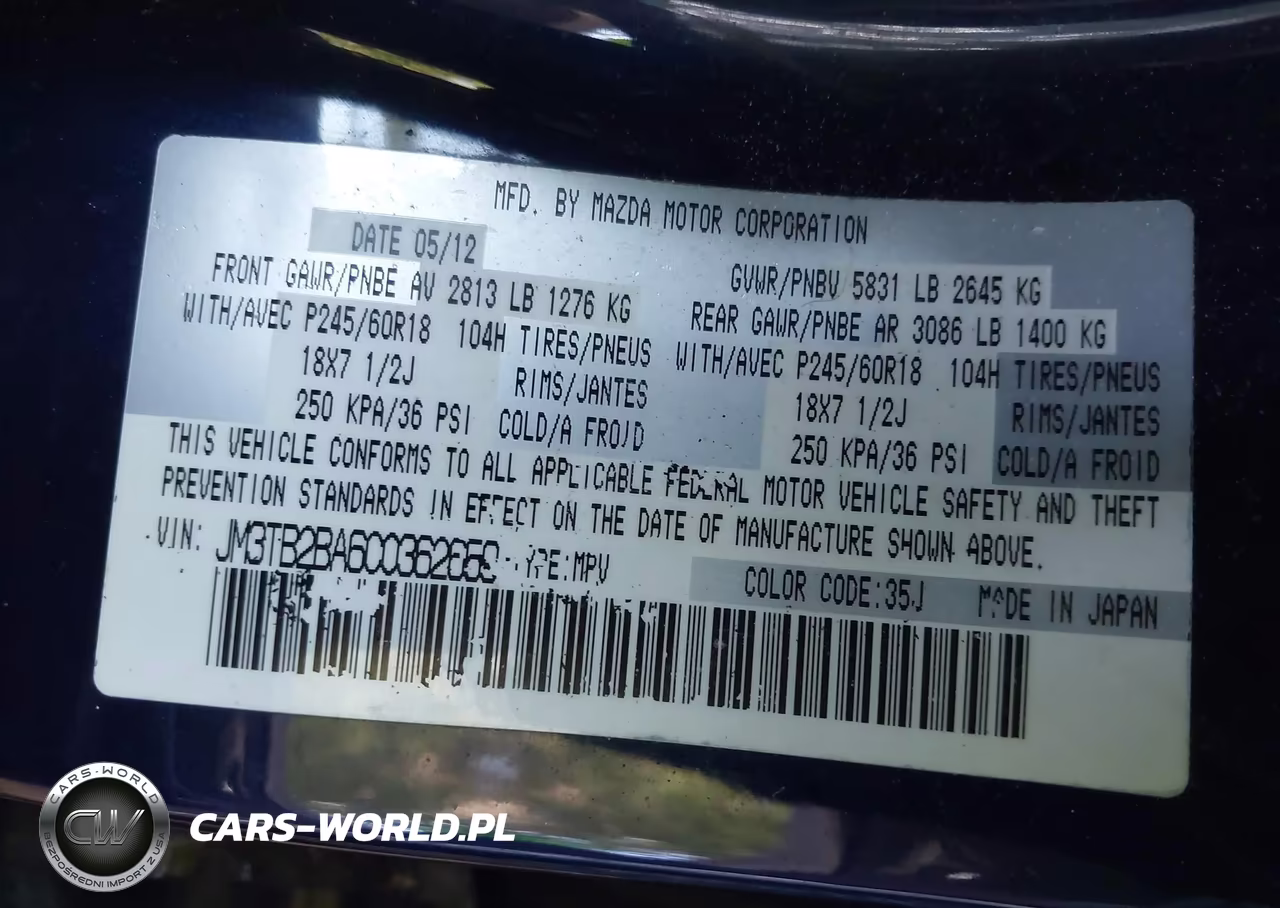 2012 Mazda Cx-9 Sport VIN:JM3TB2BA6C0362659 - 9