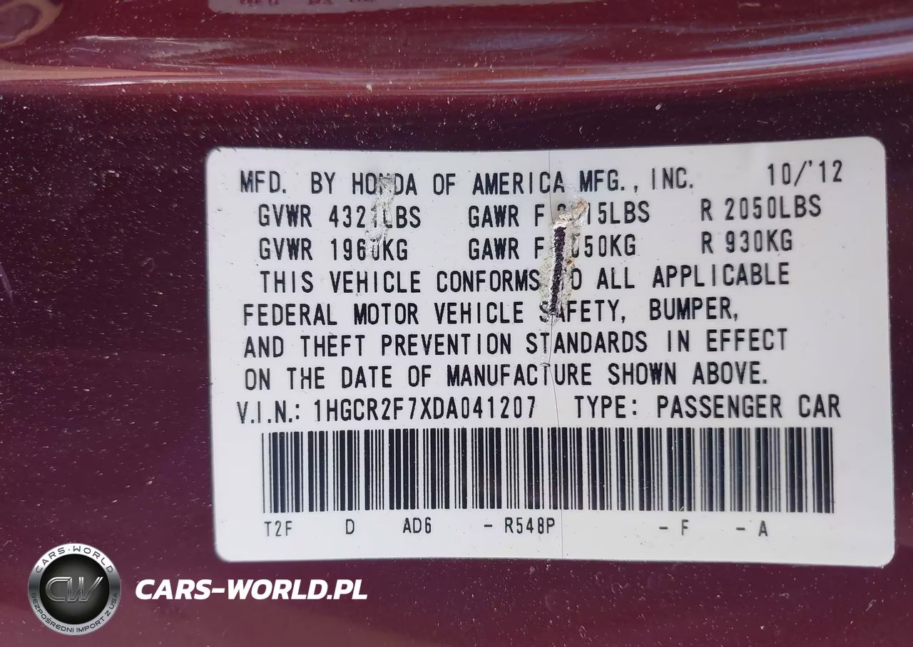 2013 Honda Accord Ex VIN:1HGCR2F7XDA041207 - 9