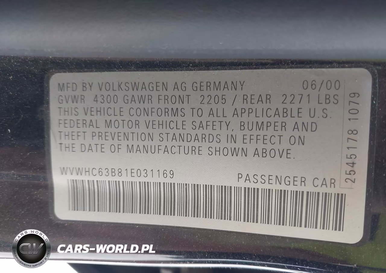 2001 Volkswagen Passat Gls VIN:WVWHC63B81E031169 - 9