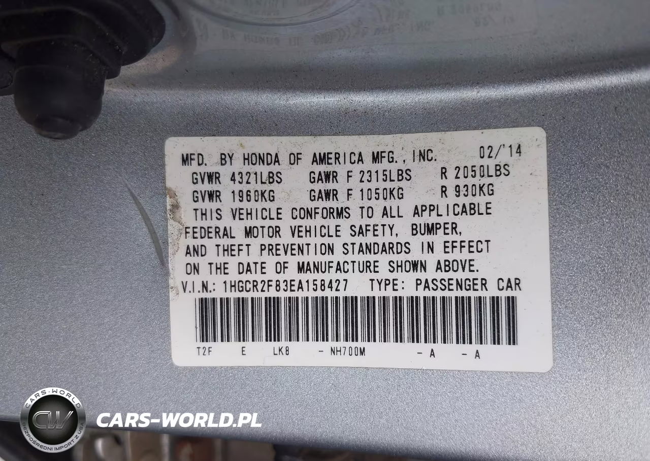 2014 Honda Accord Ex-L VIN:1HGCR2F83EA158427 - 9