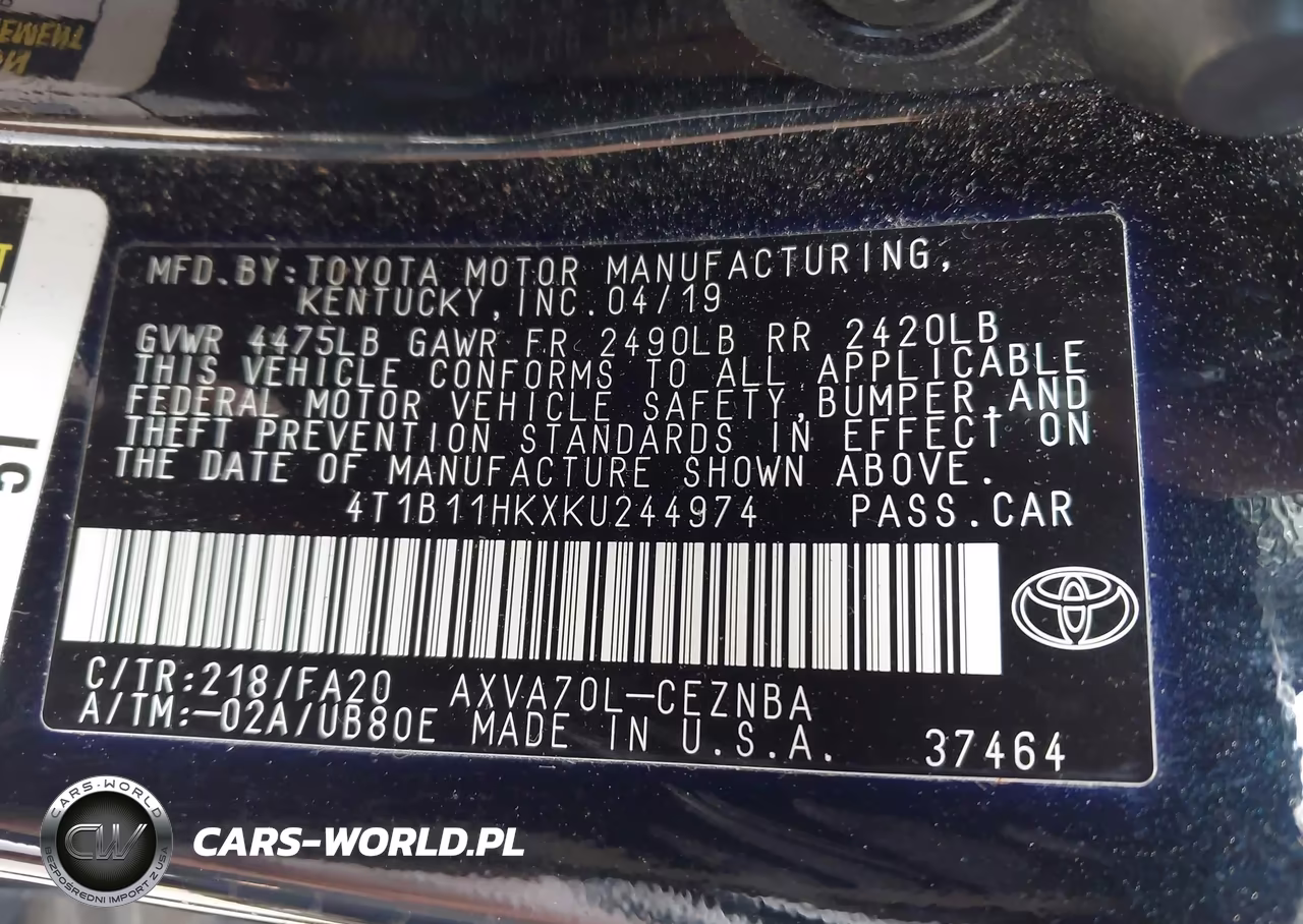 2019 Toyota Camry Le VIN:4T1B11HKXKU244974 - 9