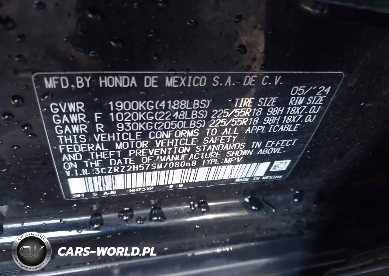 2025 HONDA HR-V SPORT VIN:3CZRZ2H57SM708068 - 9