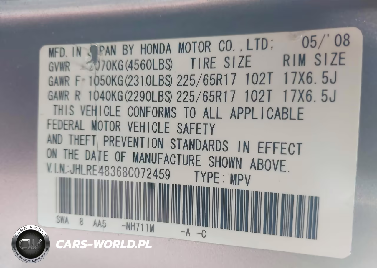 2008 Honda Cr-V Lx VIN:JHLRE48368C072459 - 9