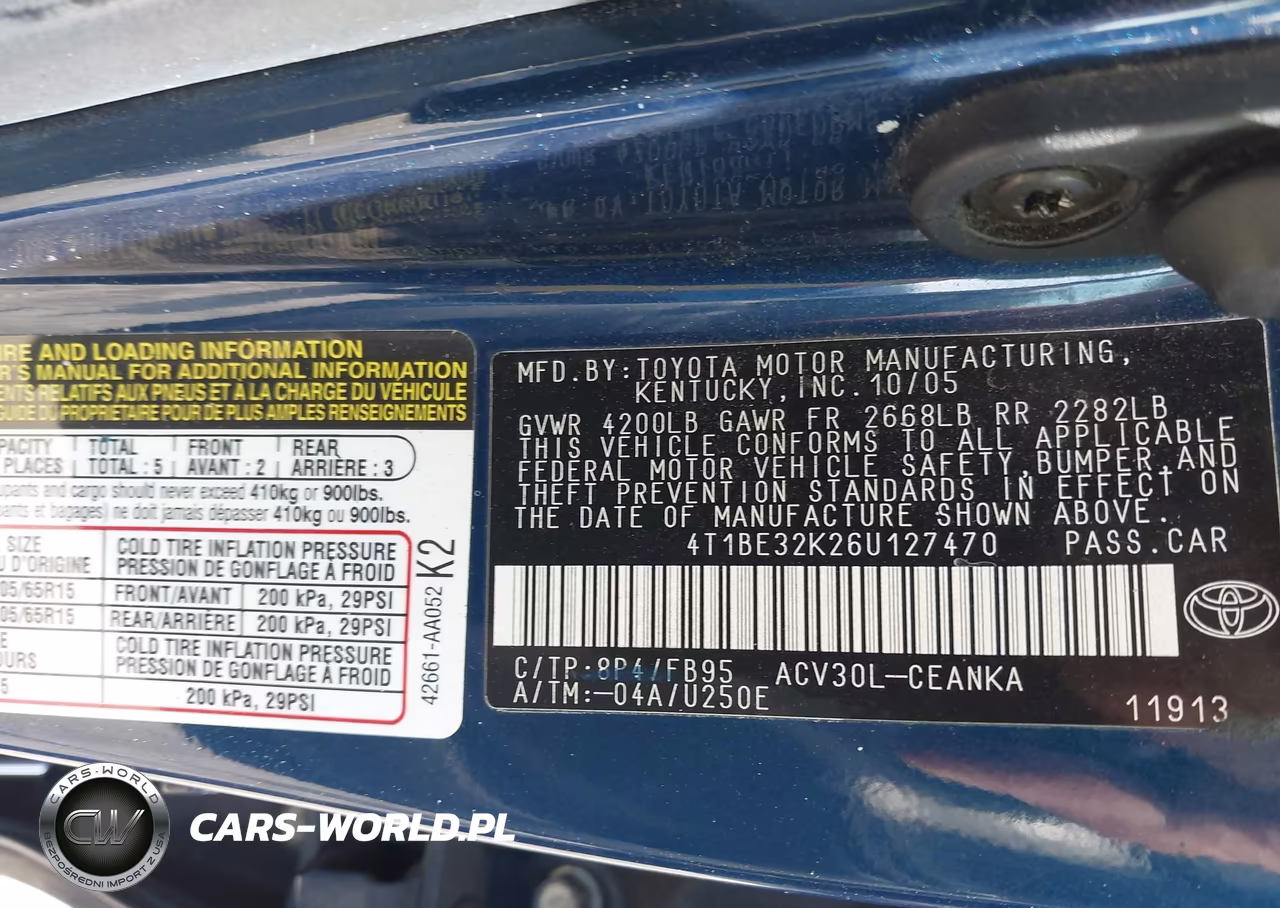 2006 Toyota Camry Le VIN:4T1BE32K26U127470 - 9