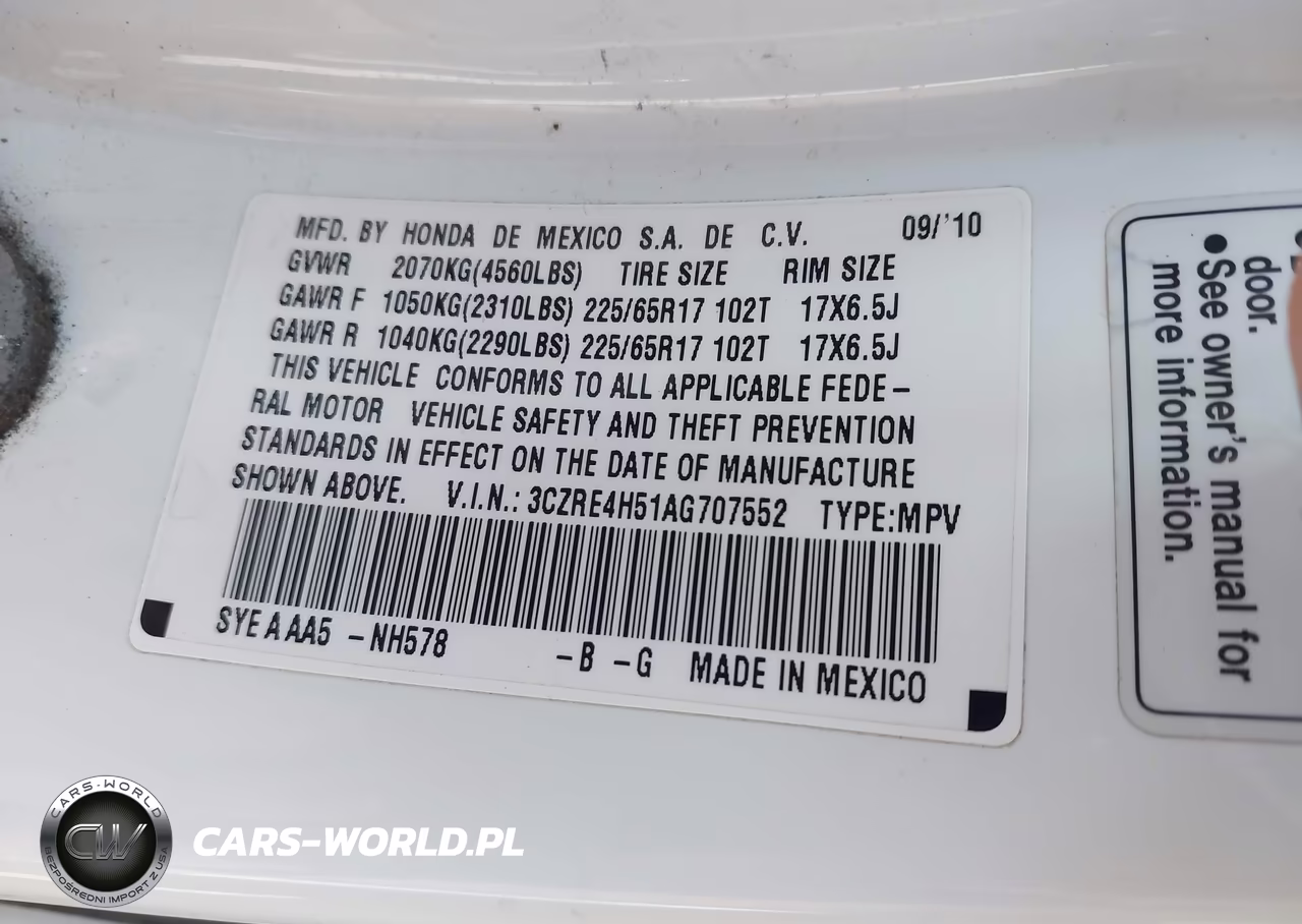 2010 Honda Cr-V Ex VIN:3CZRE4H51AG707552 - 9