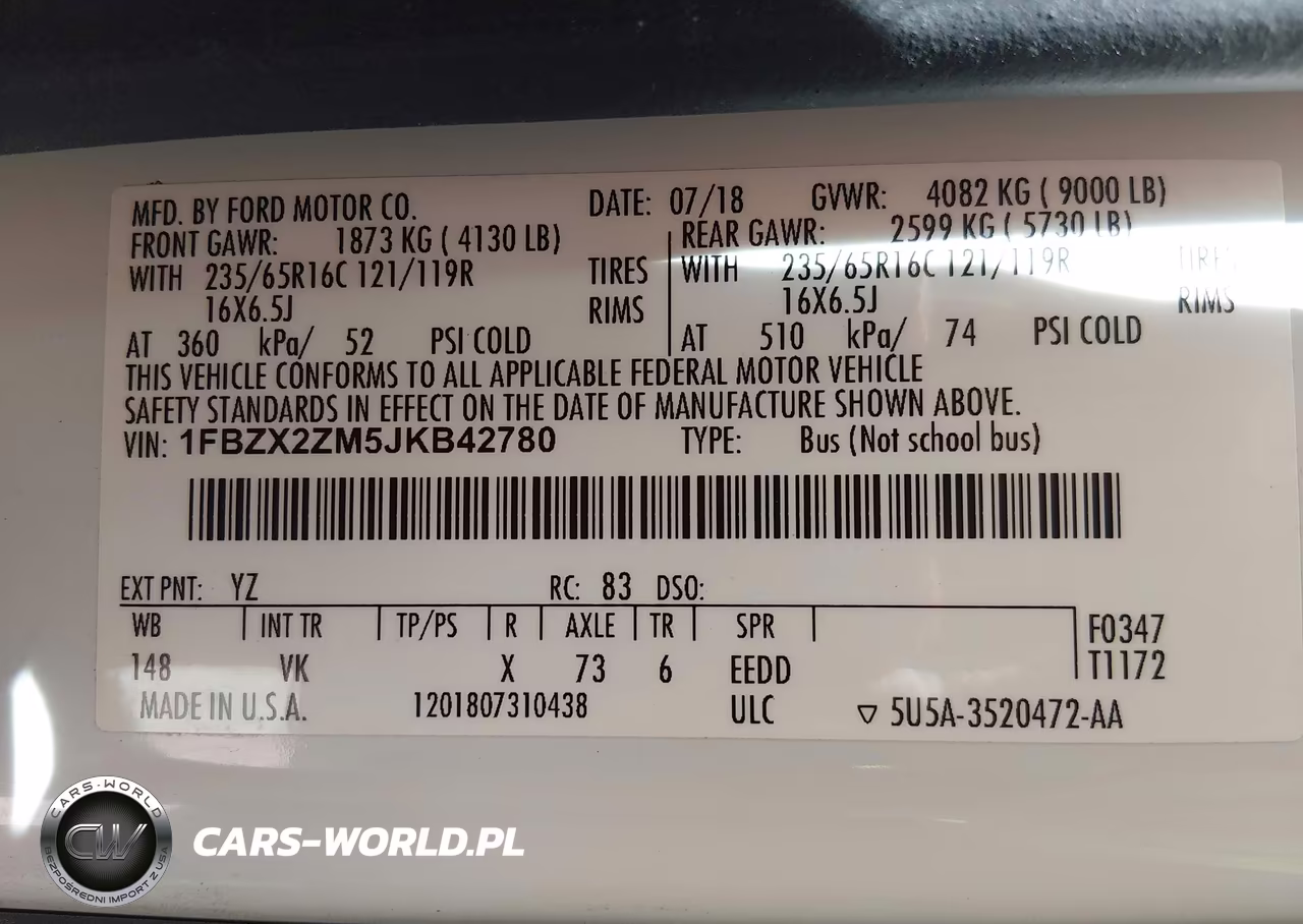 2018 Ford Transit-350 Xl VIN:1FBZX2ZM5JKB42780 - 9