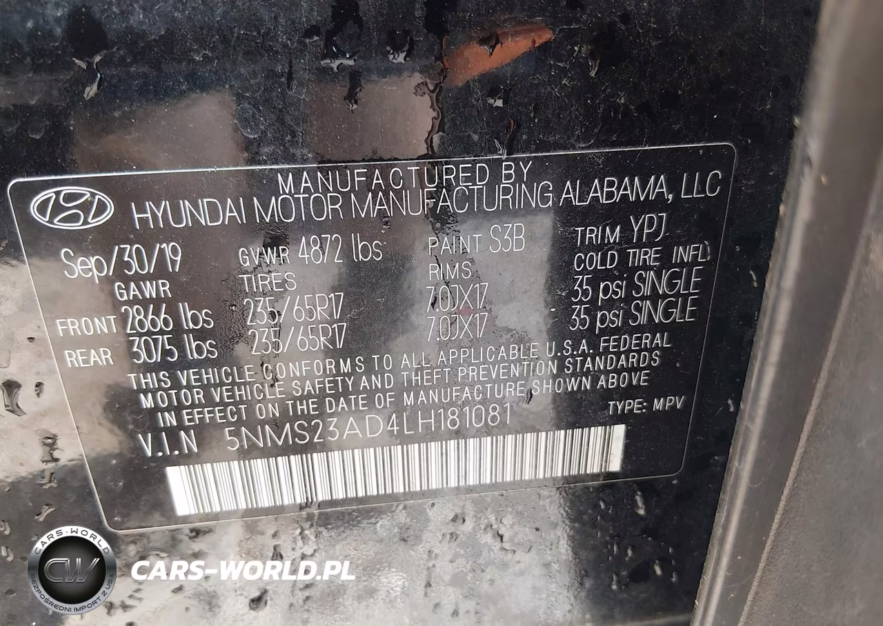 2020 Hyundai Santa Fe Se VIN:5NMS23AD4LH181081 - 9