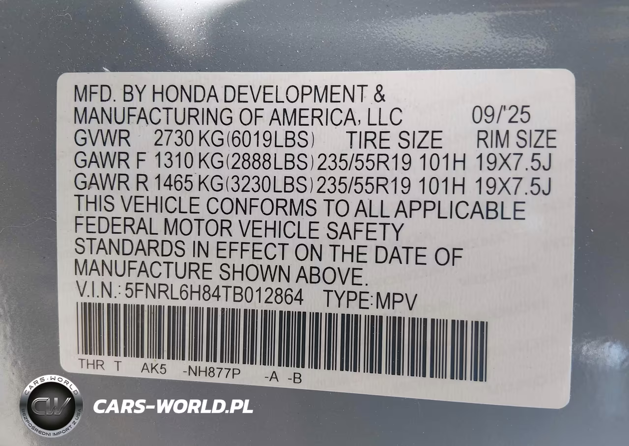 2026 Honda Odyssey Touring VIN:5FNRL6H84TB012864 - 9