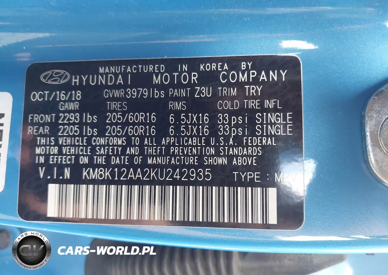 2019 Hyundai Kona Se VIN:KM8K12AA2KU242935 - 9