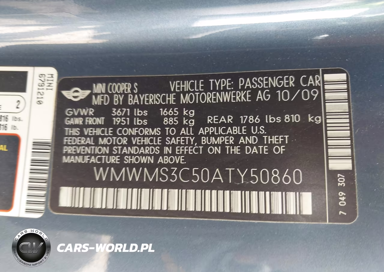 2010 Mini Cooper S VIN:WMWMS3C50ATY50860 - 9