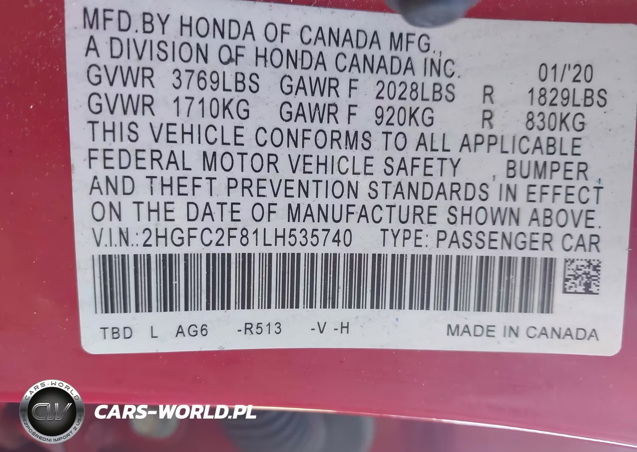 2020 Honda Civic Sport VIN:2HGFC2F81LH535740 - 9